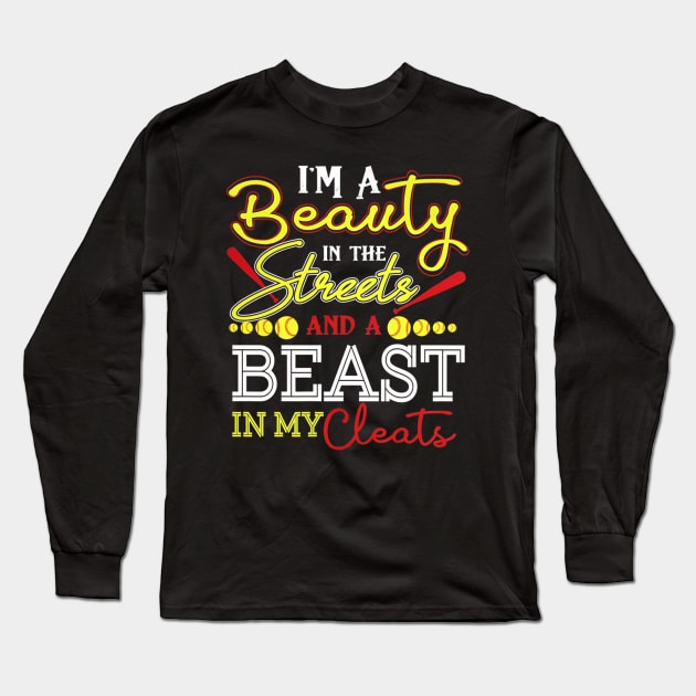 Streets Beast Softball Player Long Sleeve T-Shirt by Magic Ball